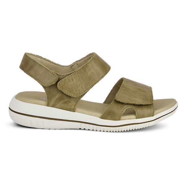 GREEN COMFORT olivegrøn skind sandal med velcro