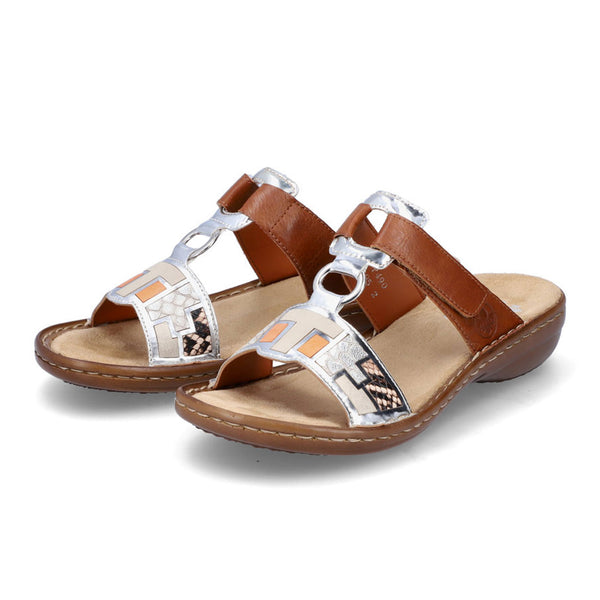 RIEKER brun sandal med metallic mønster