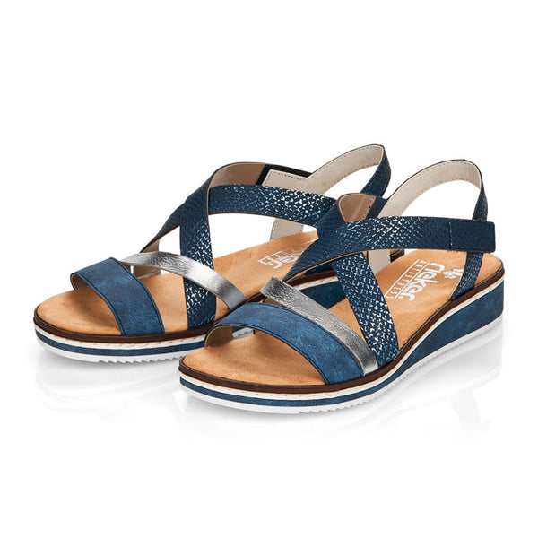 RIEKER blå metallic rem sandal